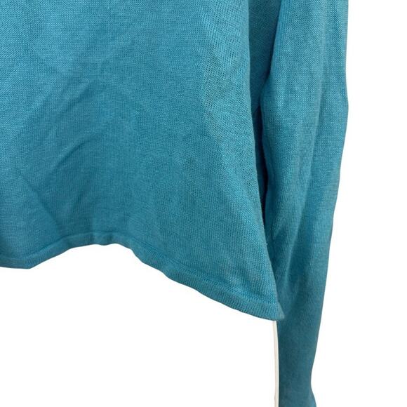 J Jill Womens Linen Cotton Blend Open Blue Cardigan Waterfall Sweater Open sz L - Picture 11 of 16